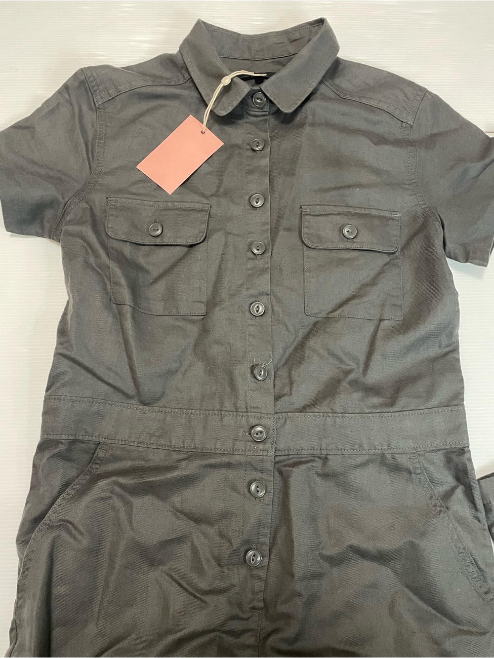 QUINCE Cotton Linen Twill Short Sleeve Coverall Jumpsuit S Charcoal Grey - Picture 3 of 15